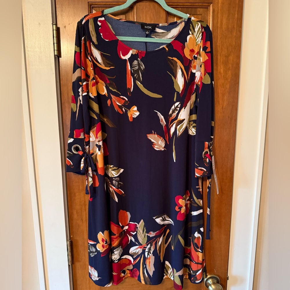 MSK Navy Orange Red Bell Sleeve Sundress